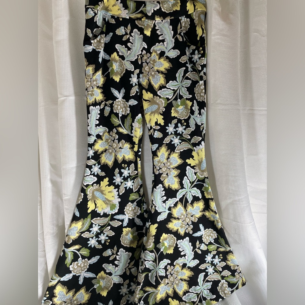 I.N.C International concepts bell bottoms, black, multicolored floral pattern